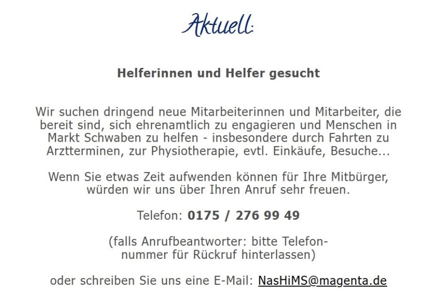 Nachbarschaftshilfe-HelferInnen gesucht