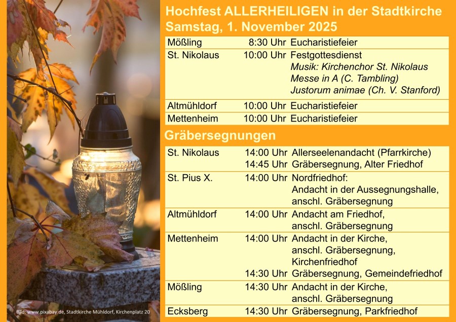 Termine für Allerheiligen, 01.11.2025