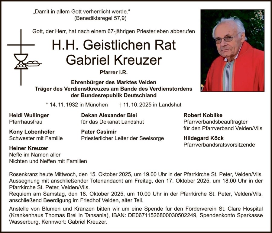Todesanzeige Pfr. Kreuzer