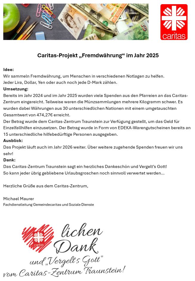 Pfarrbrief-Info Herbst 2025 - Projekt Fremdwährung