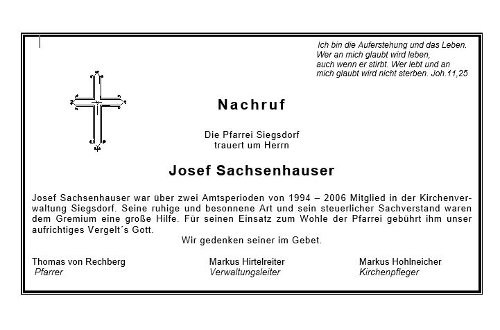 Nachruf Sachsenhauser