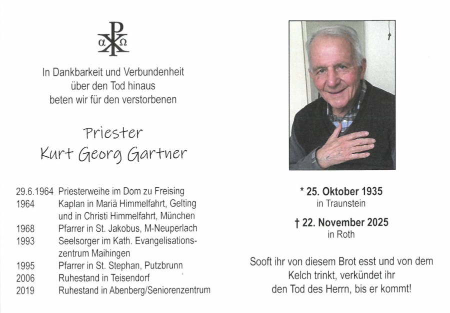 Sterbebild Pfarrer Gartner