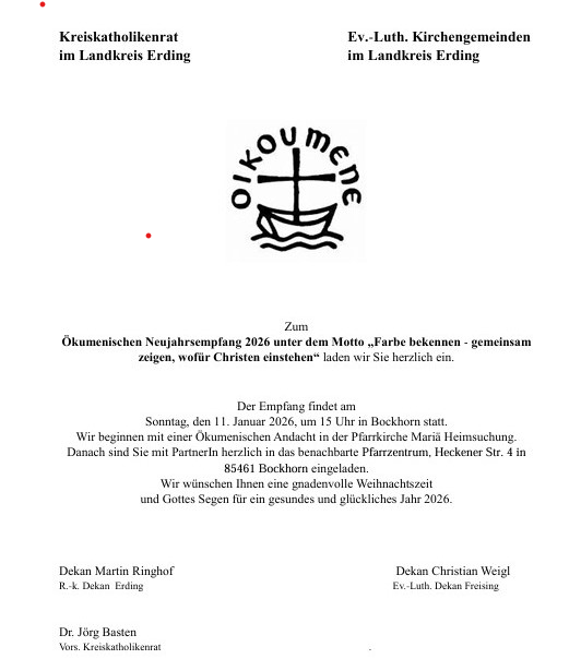 Einladung Ökumenischer Neujahrsempfang