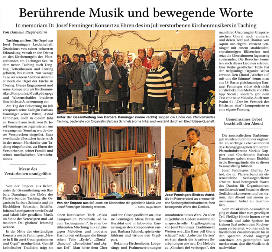 Bericht über das Gedenkkonzert für Dr. Josef Fenninger