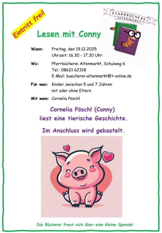 Hinweisplakat "Lesen mit Cornelia"