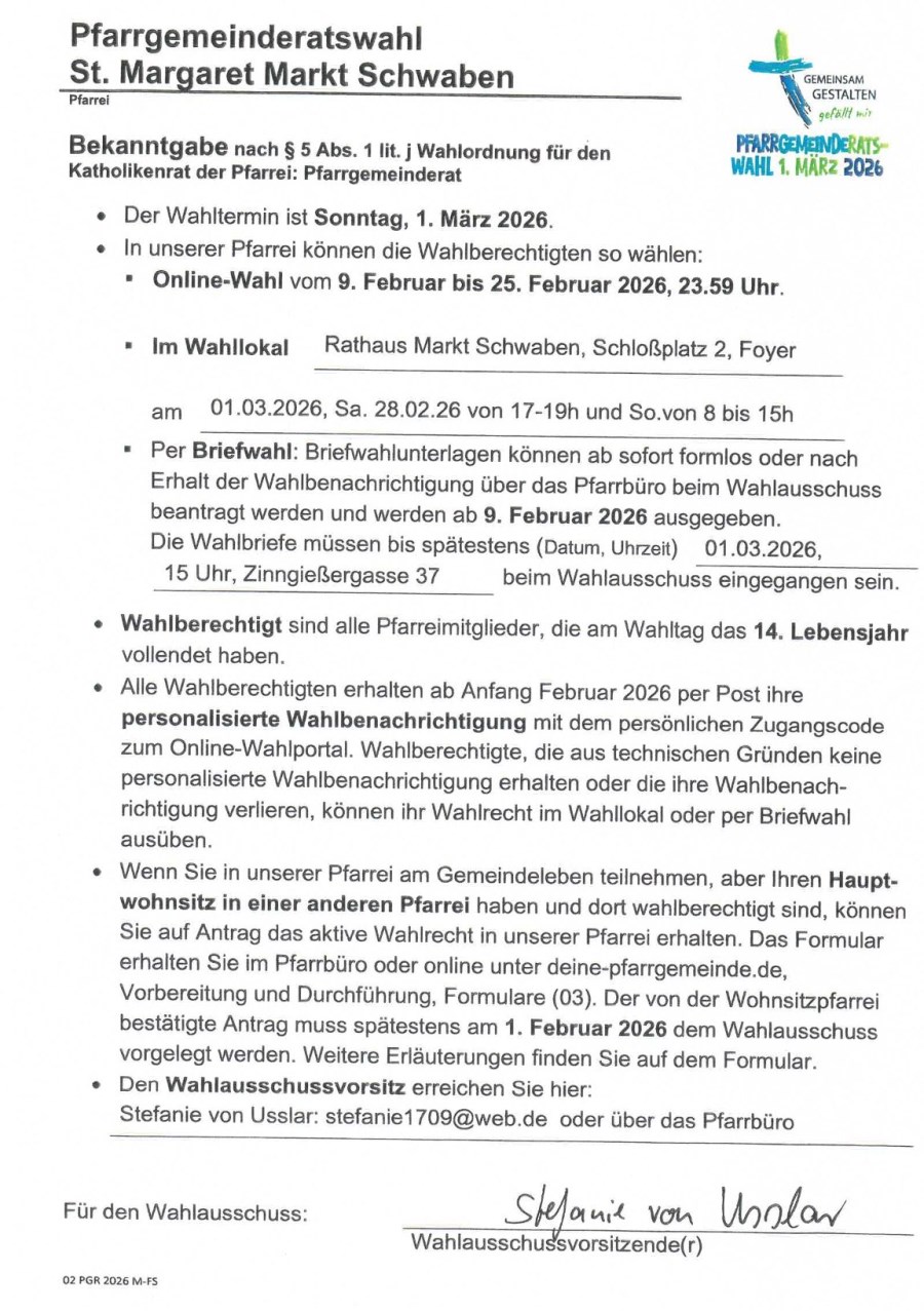 Bekanntmachung PGR-Wahl 2026