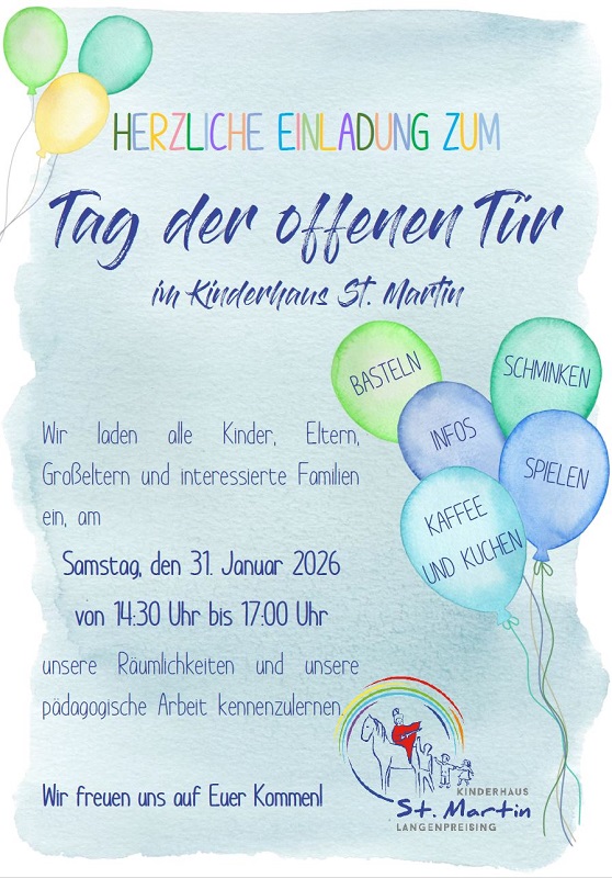 Einladung zum Tag der offenen Tür im Kinderhaus St. Martin am Samstag, 31.01.26 von 14:30 Uhr bis 17:00 Uhr