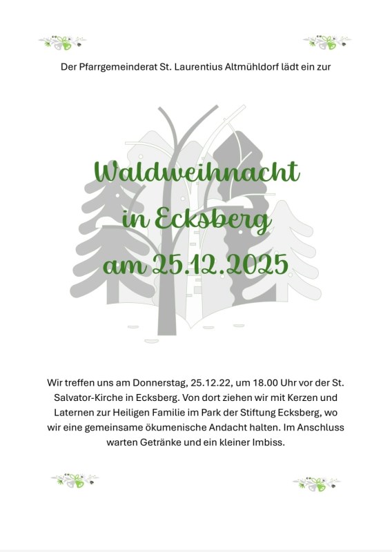 Waldweihnacht in Ecksberg am 25.12.2025 ab 18 Uhr