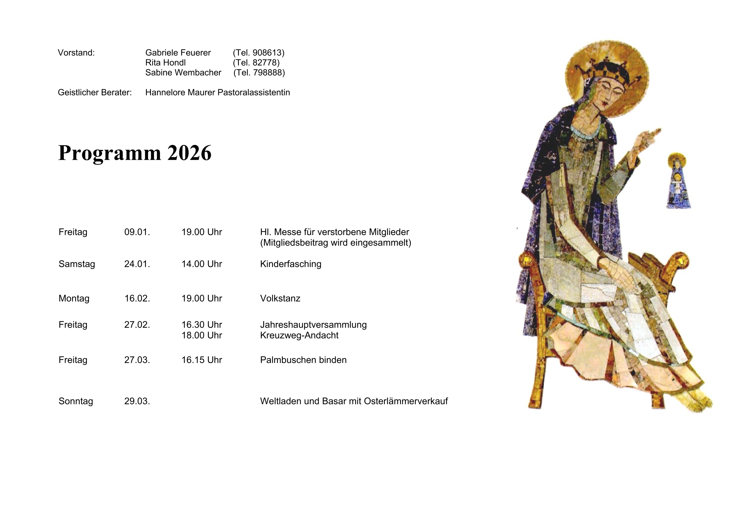 Jahresprogramm der Frauengruppe, Quartal 1