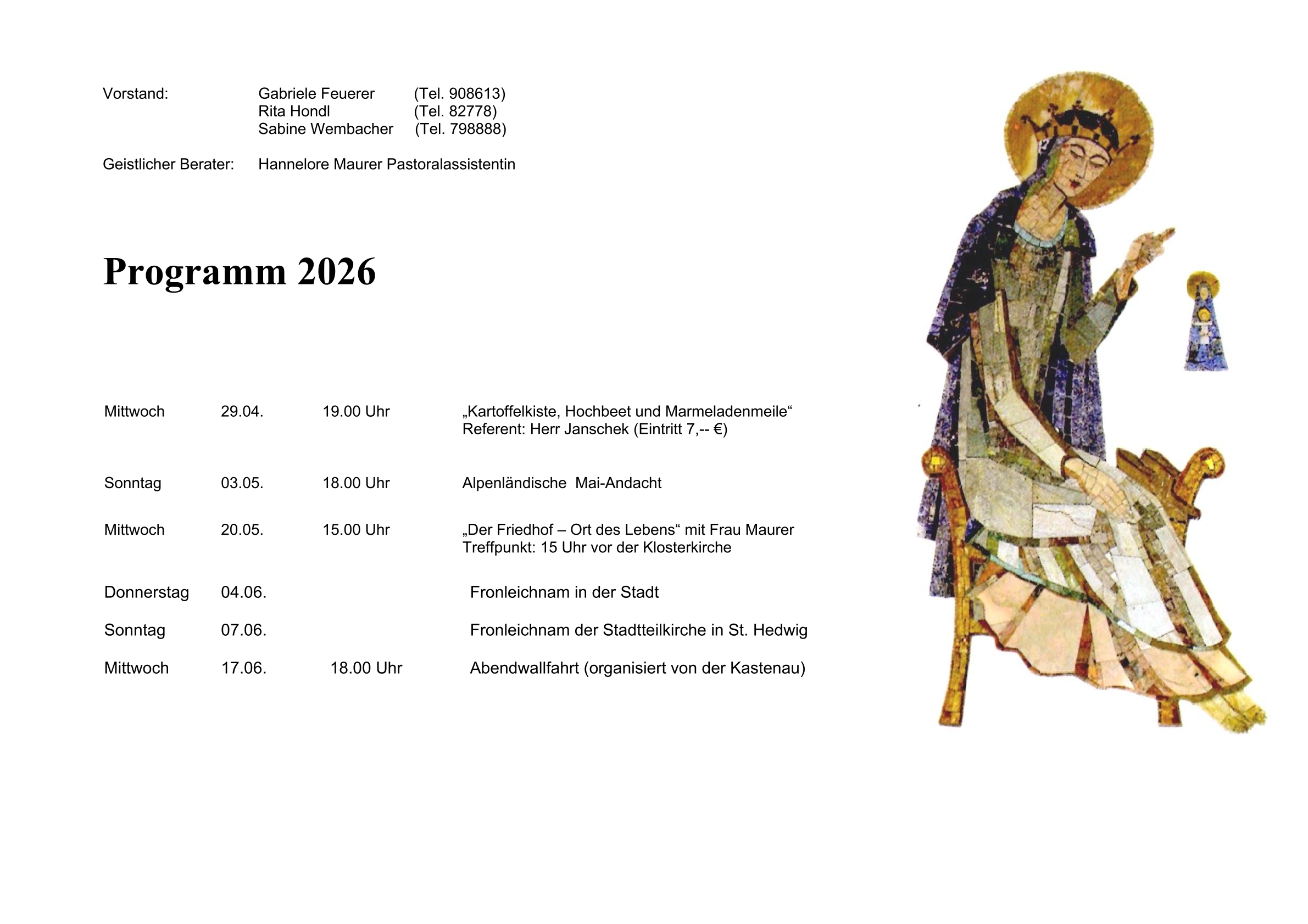 Jahresprogramm der Frauengruppe, Quartal 2