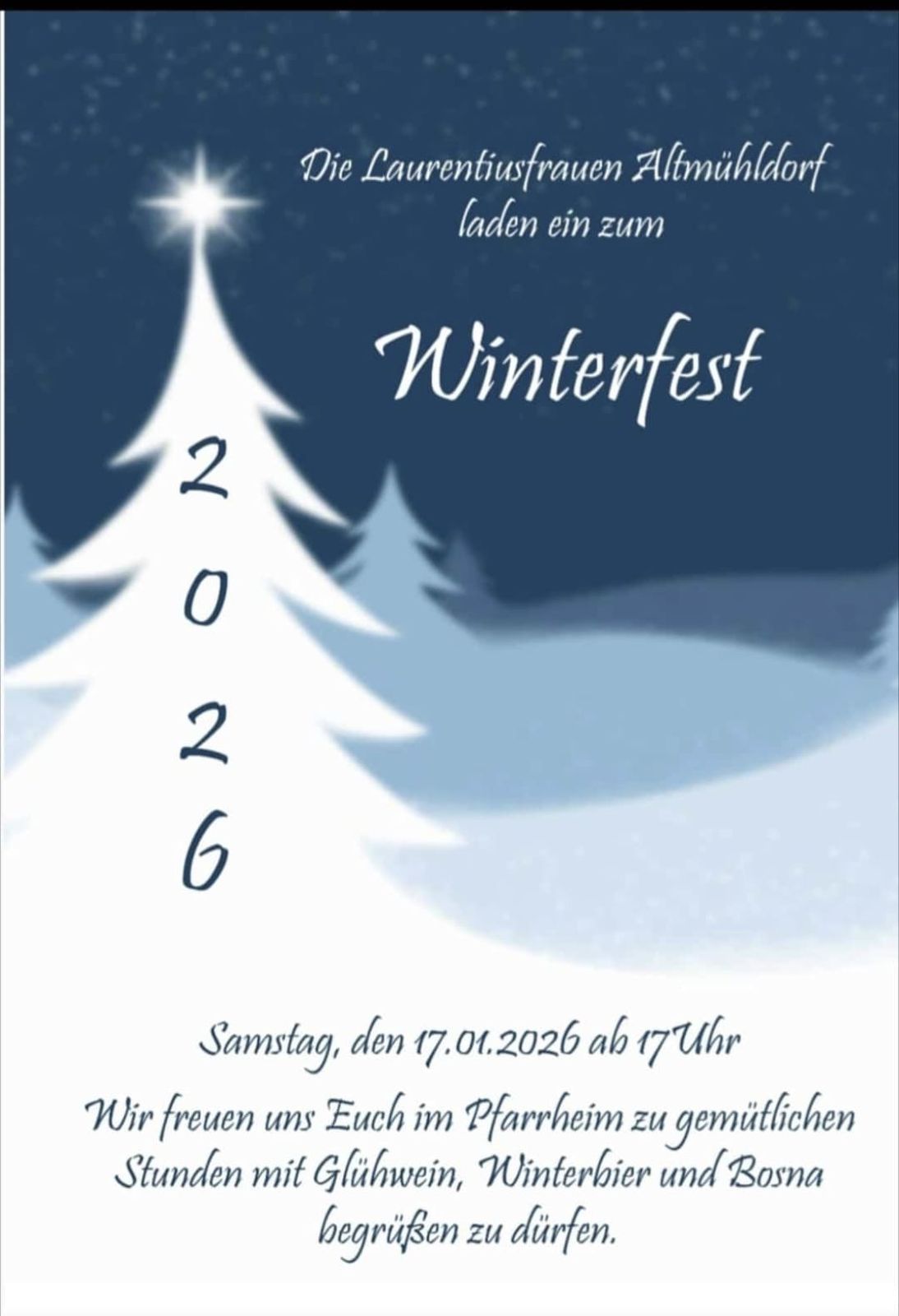 Plakat Winterfest am 17.01.2026 im Pfarrheim Altmühldorf