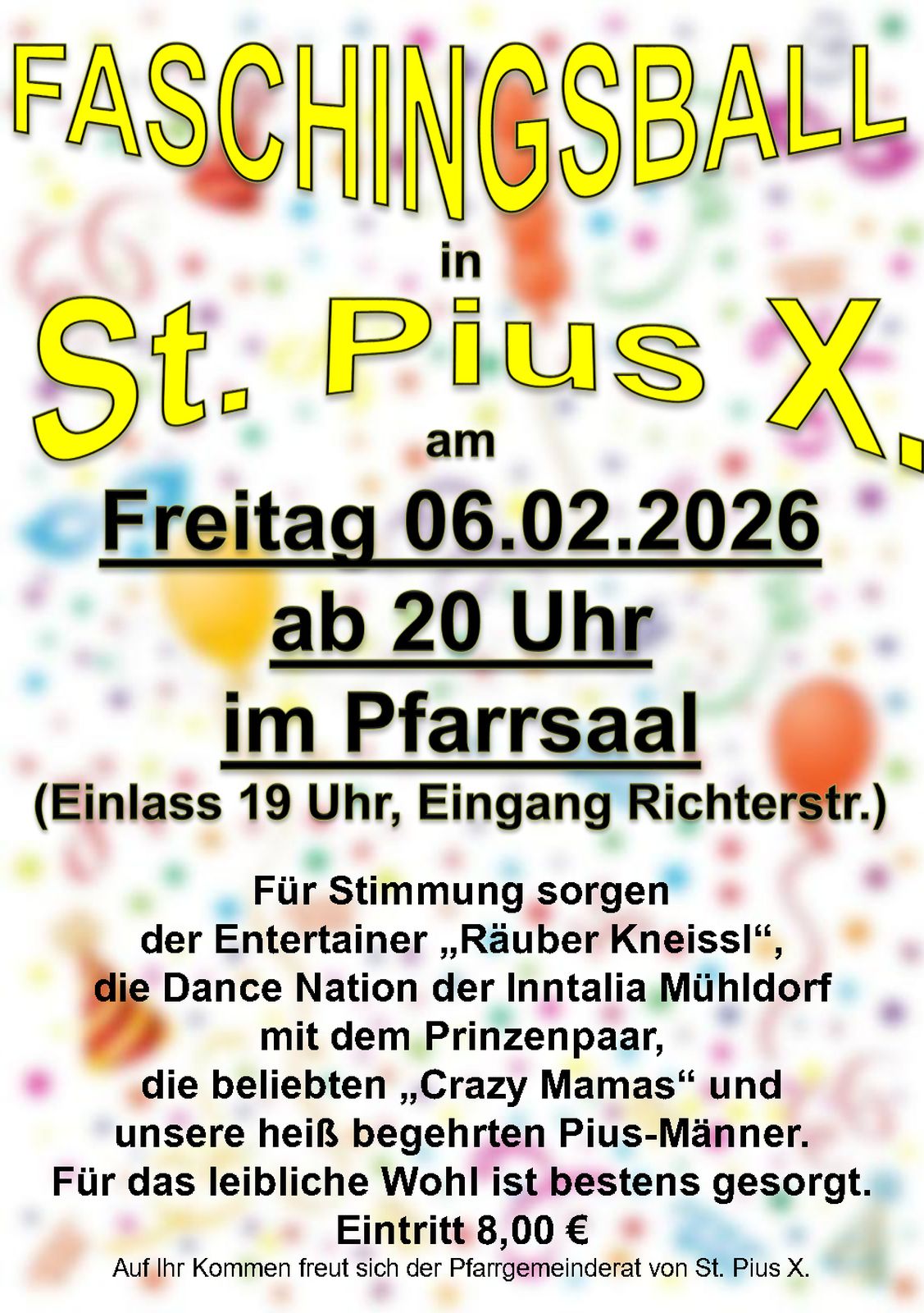 Plakat Fasching St. Pius X. am 06.02.2026