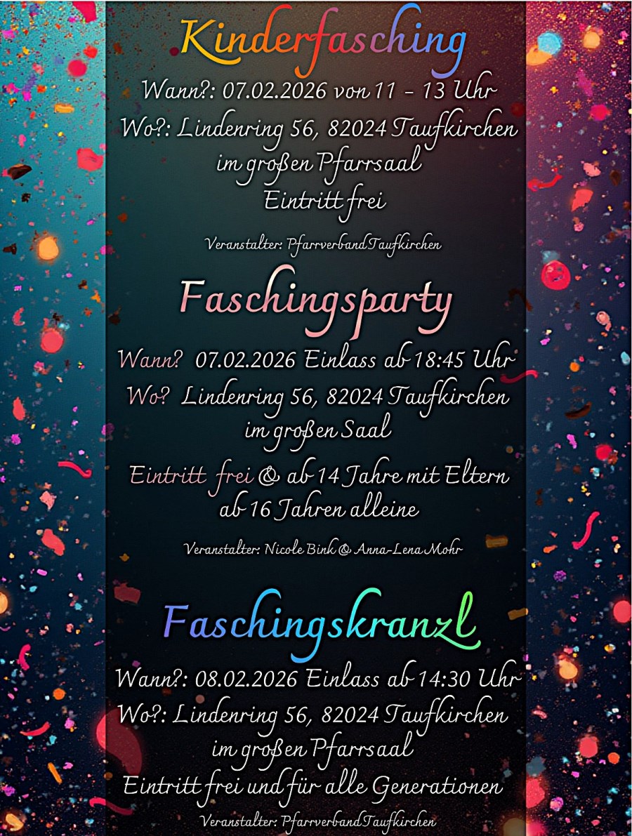 Plakat aller Faschings-Veranstaltungen