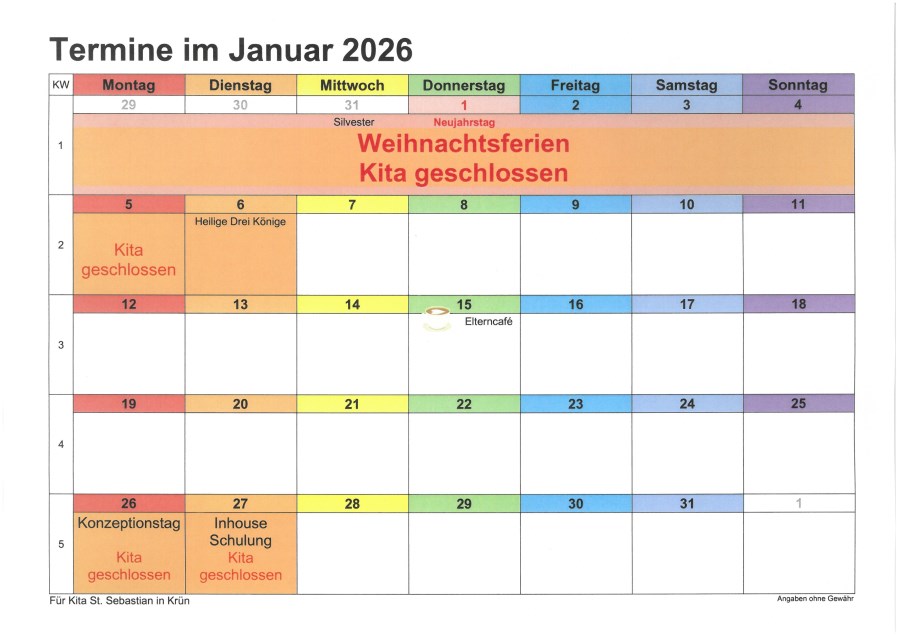 Kalender Januar 2026