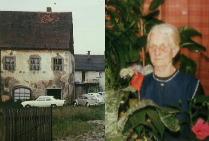 Bild zeigt das Theresianum um 1971 und Frl. Theres, die dem Gebäude den Namen gab.