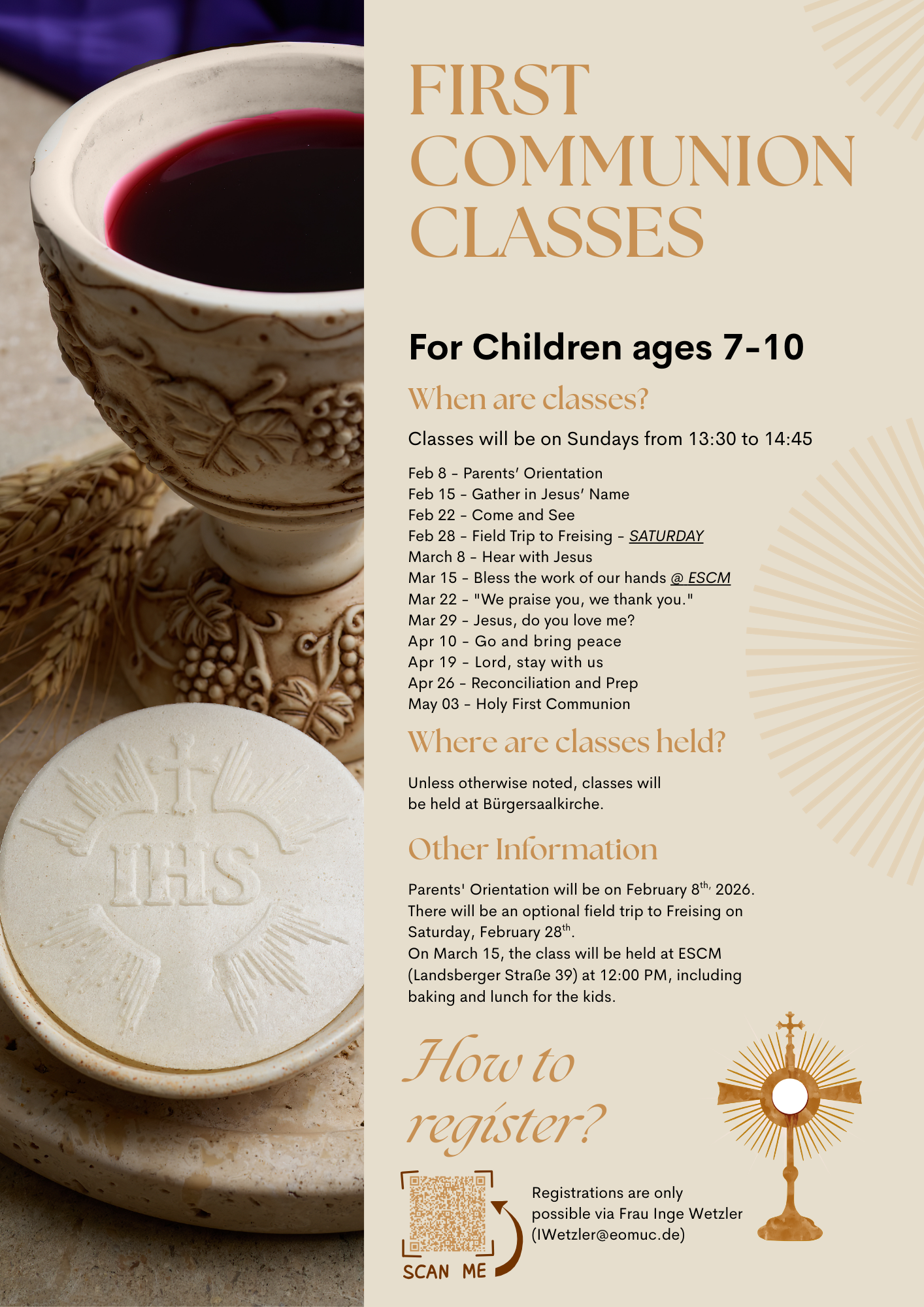 First Communion Classes 2026 are about to start. Please register your child today!