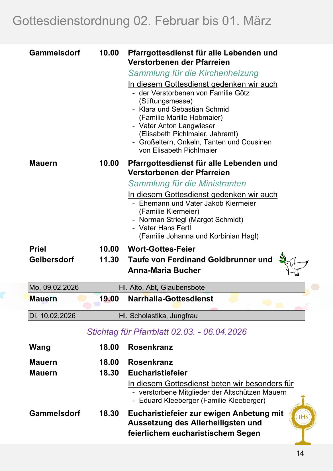 Pfarrblatt für die Pfarrverbände Hörgertshausen-Gammelsdorf und Mauern 02.Februar bis 01.März 2026 Seite 14