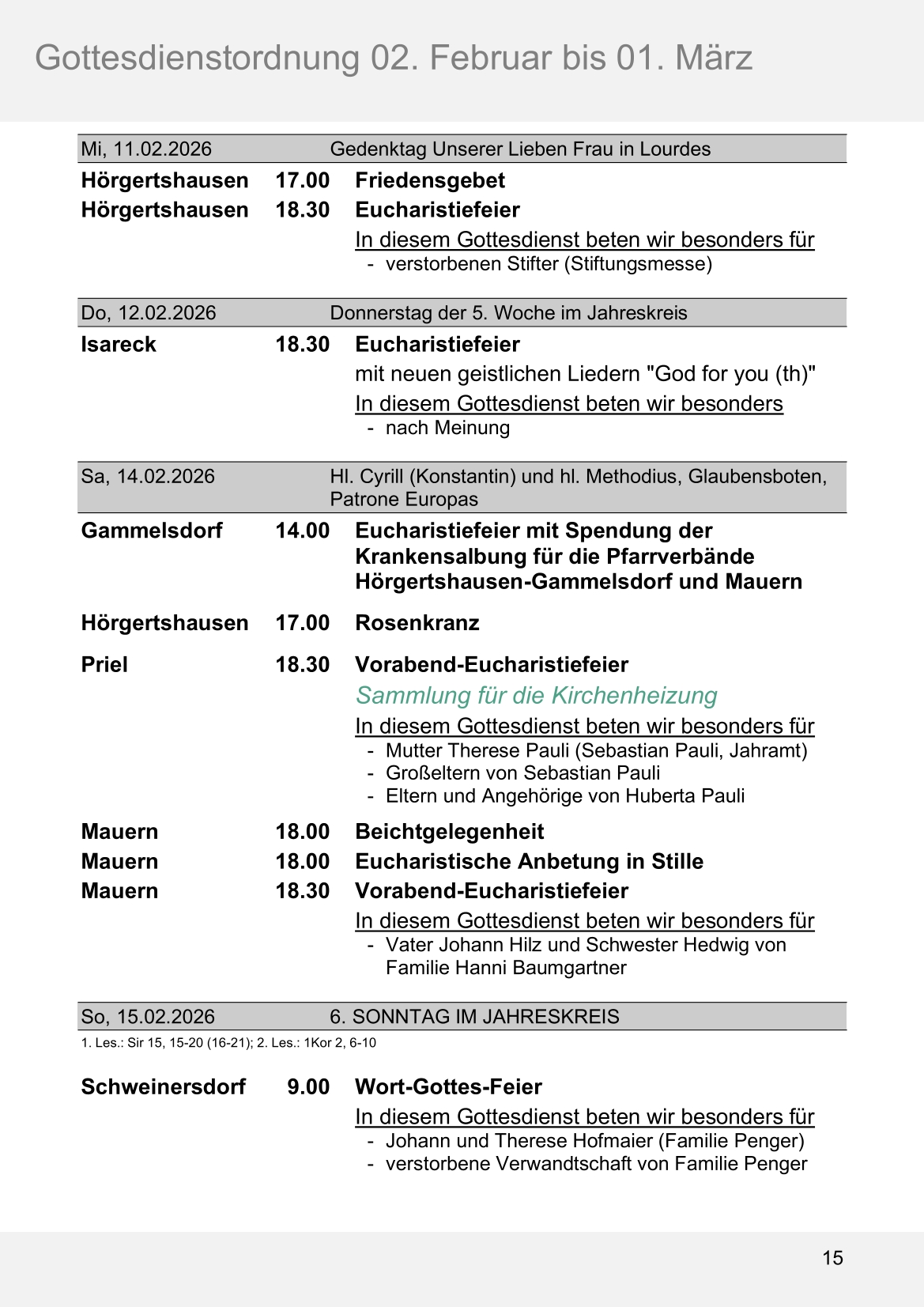 Pfarrblatt für die Pfarrverbände Hörgertshausen-Gammelsdorf und Mauern 02.Februar bis 01.März 2026 Seite 15