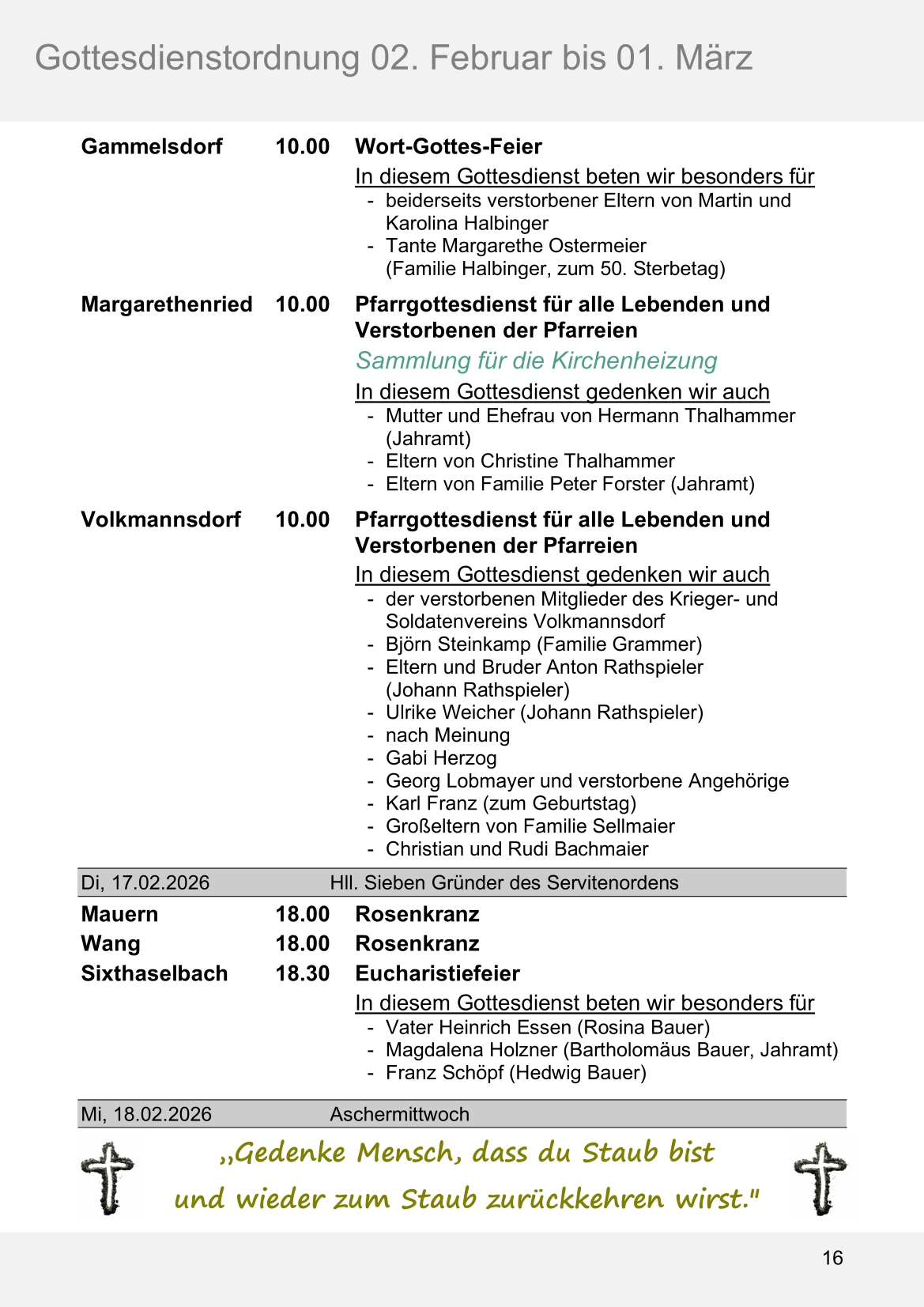 Pfarrblatt für die Pfarrverbände Hörgertshausen-Gammelsdorf und Mauern 02.Februar bis 01.März 2026 Seite 16