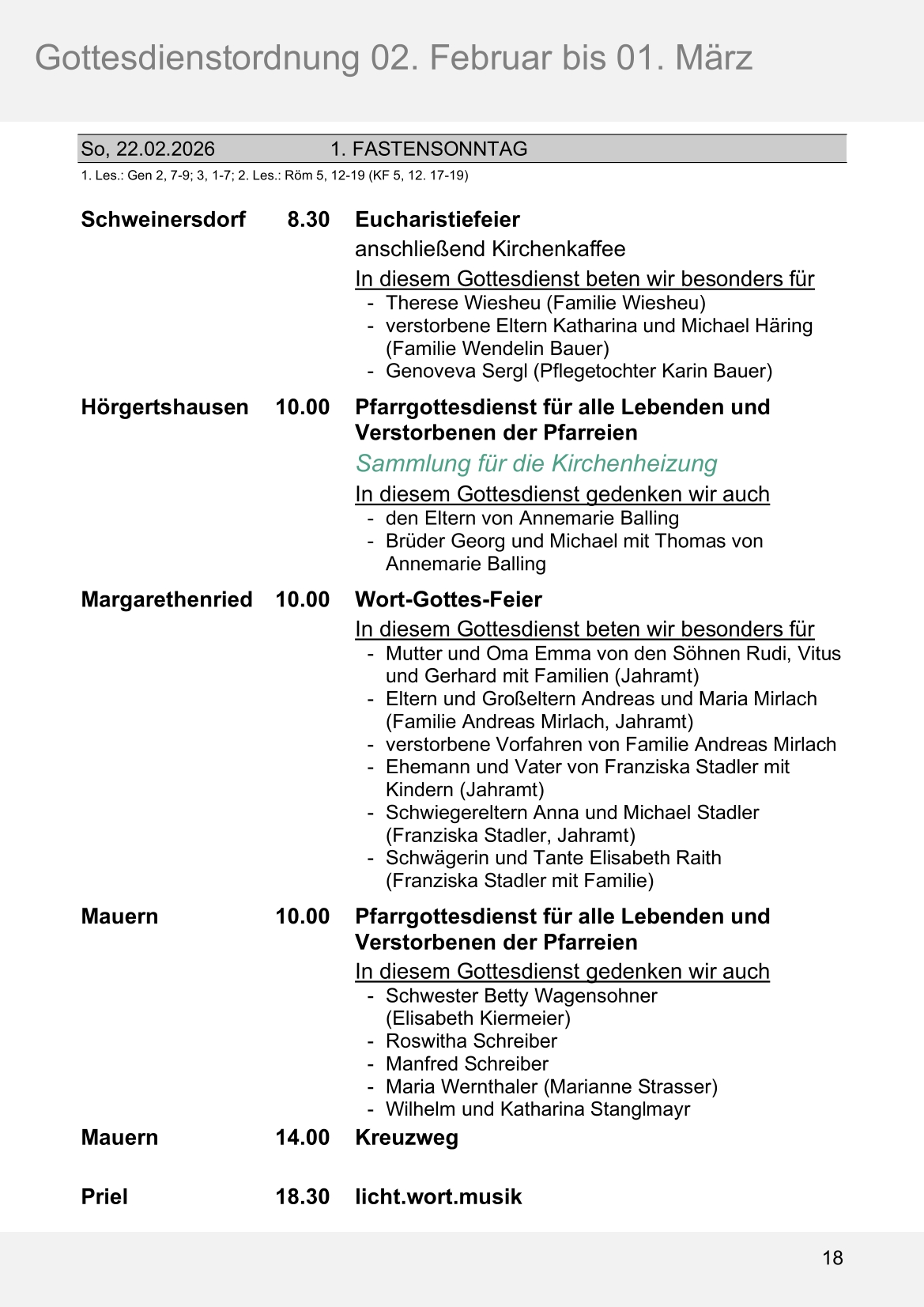 Pfarrblatt für die Pfarrverbände Hörgertshausen-Gammelsdorf und Mauern 02.Februar bis 01.März 2026 Seite 18