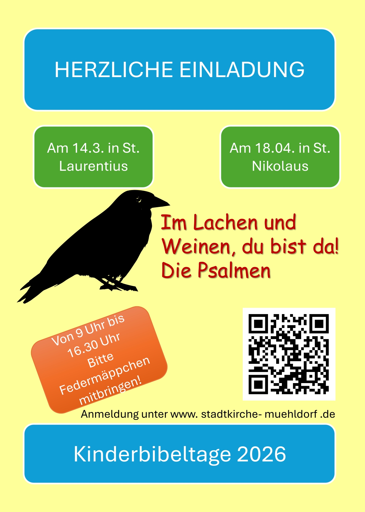 Kinderbibeltage 14.03 und 18.04.2026 von 9 bis 16.30 Uhr