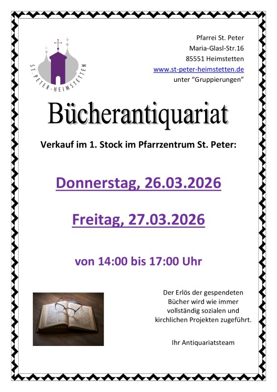 Plakat Bücherantiquariat Termine Verkauf 1. Stock März 2026