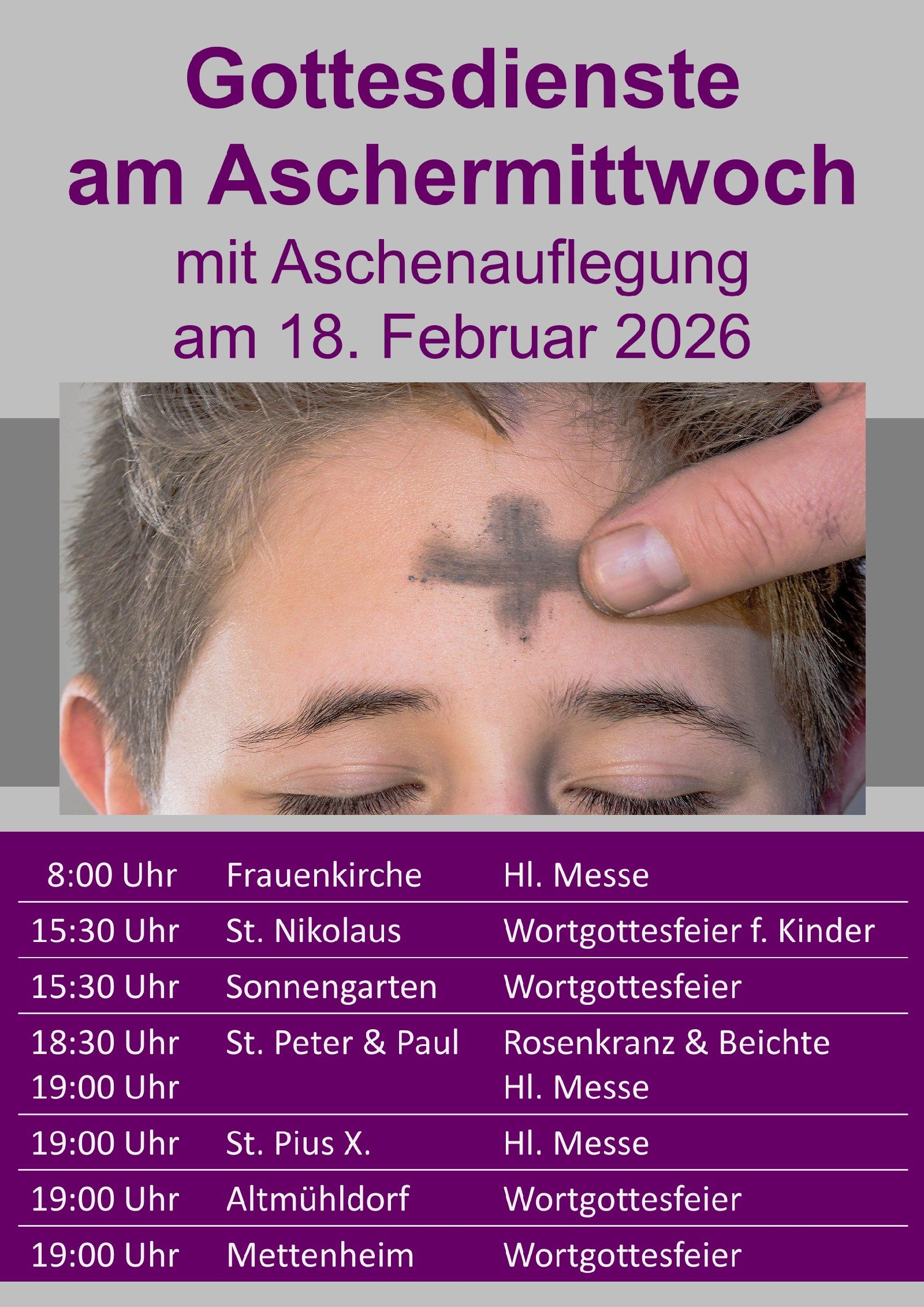 Terminübersicht für den 18. Februar 2026, Aschermittwoch