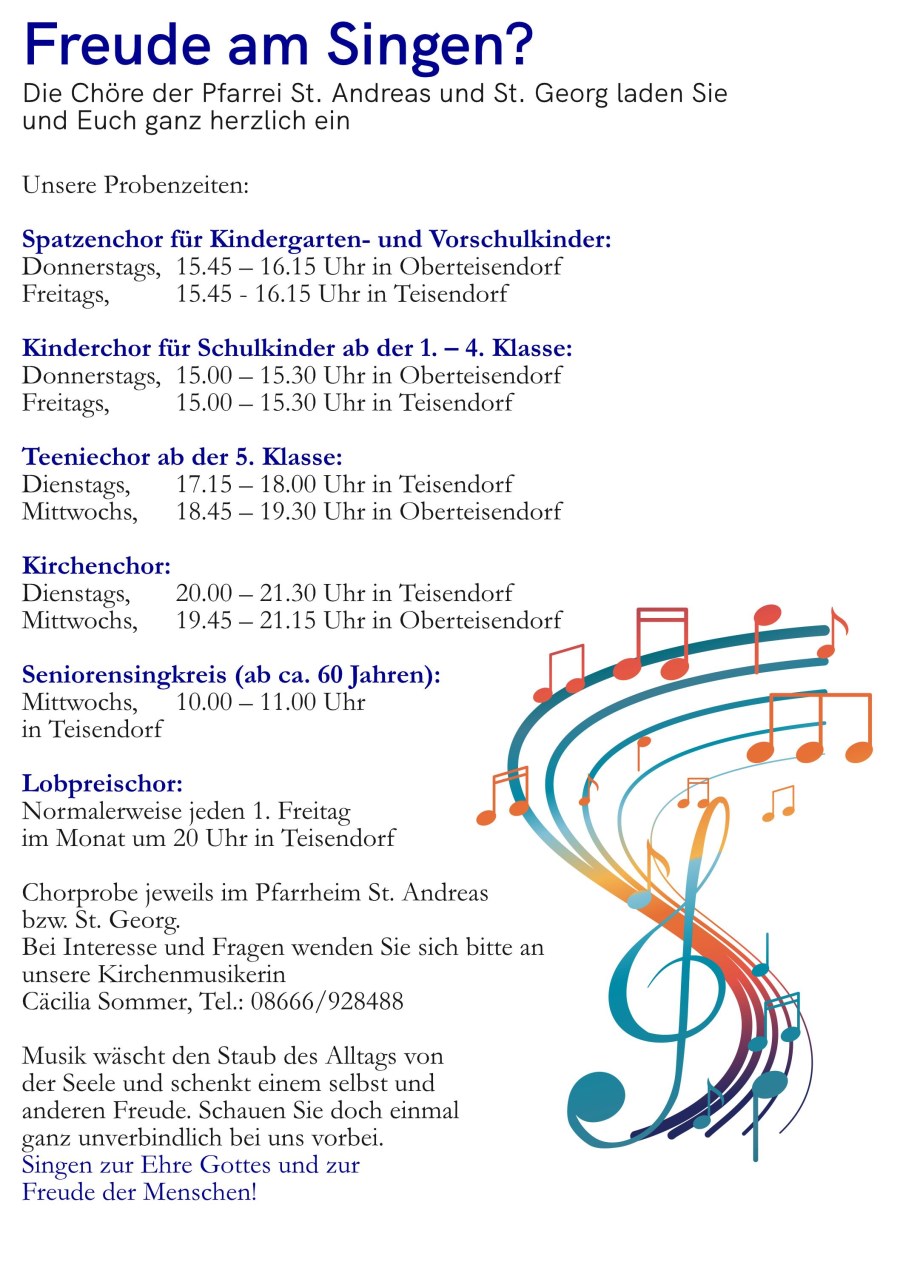 Probenzeiten Kirchenchöre