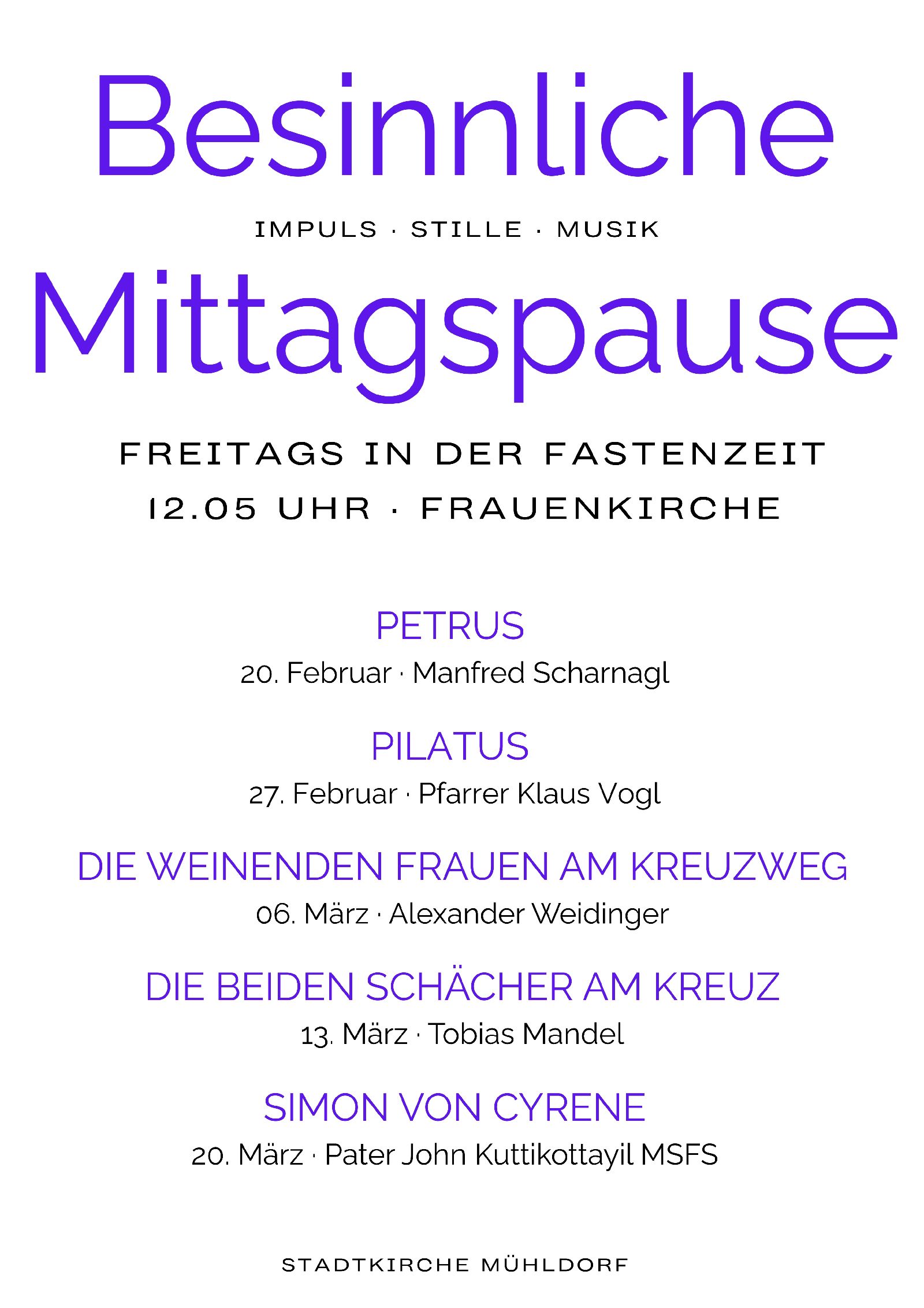 Plakat besinnliche Mittagspause um 12.05 Uhr, Freitags in der Fastenzeit