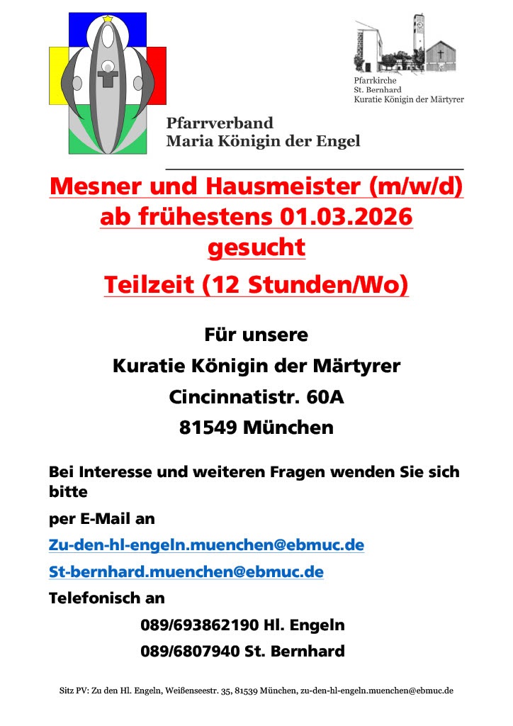 Stellenausschreibung Mesner Königin der Märtyrer