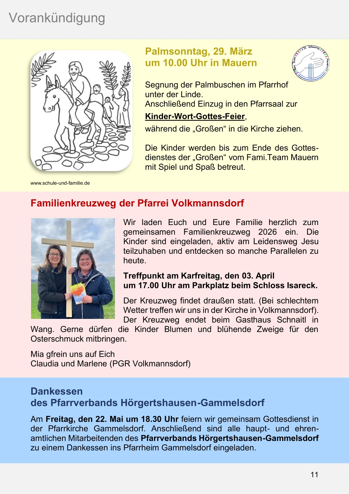 Pfarrblatt für die Pfarrverbände Hörgertshausen-Gammelsdorf und Mauern 02.März bis 06.April 2026 Seite 11