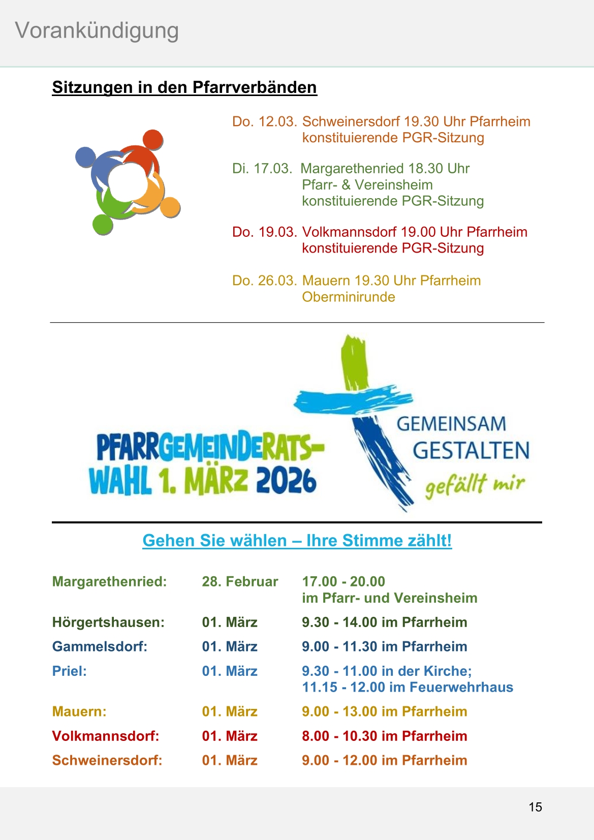 Pfarrblatt für die Pfarrverbände Hörgertshausen-Gammelsdorf und Mauern 02.März bis 06.April 2026 Seite 15
