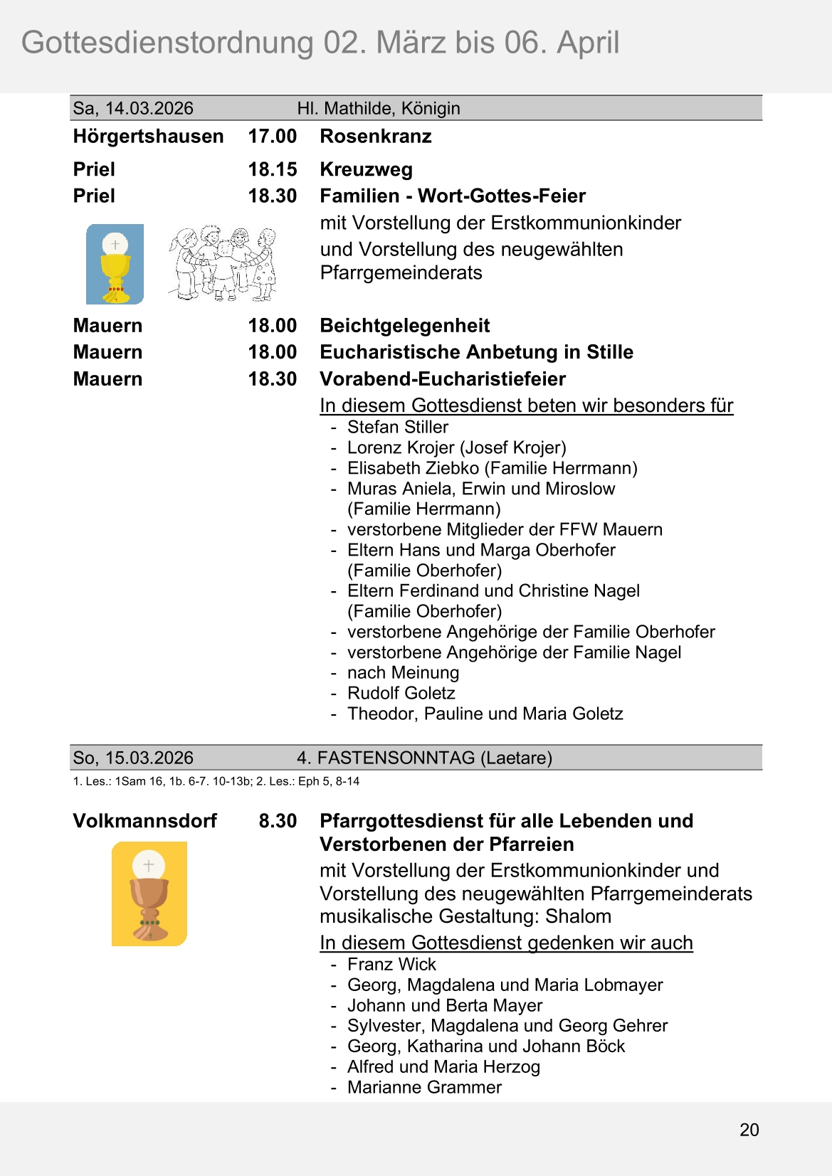 Pfarrblatt für die Pfarrverbände Hörgertshausen-Gammelsdorf und Mauern 02.März bis 06.April 2026 Seite 20