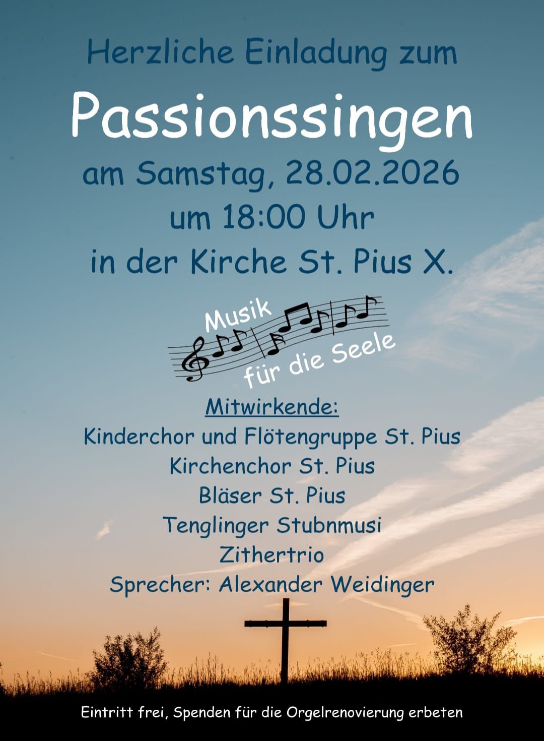 Einladung Passionssingenam28. Februar 2026 um 18 Uhr in St.Pius X.