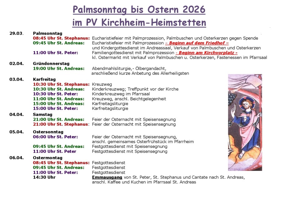 Ostergottesdienste 2026 im Pfarrverband Kirchheim