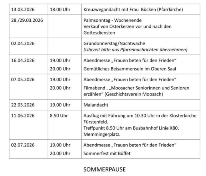 Frauenkreis Termine bis Juli 2026