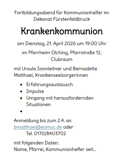 Fortbildung, Krankenkommunion, Kommunionhelfer, Dekanat Fürstenfeldbruck