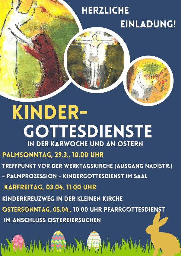 Plakat Kindergottesdienste in Karwoche + Ostern