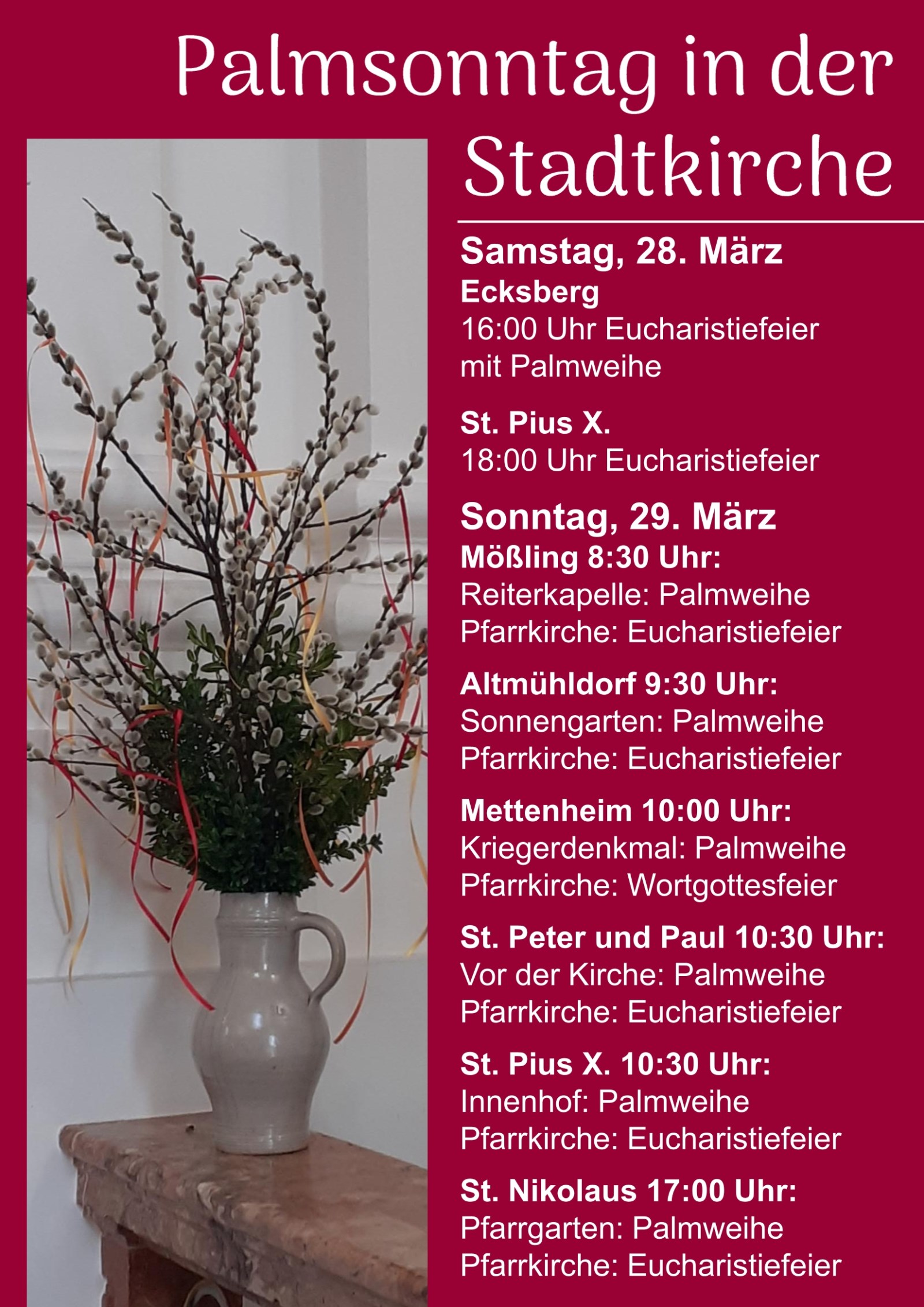 Palmsonntag in der Stadtkirche. Alle  Gottesdienste auf einen Blick.
