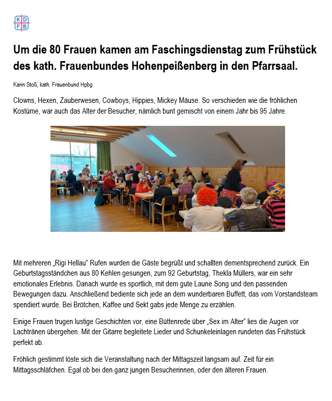 Faschingsfrühstück Faschingsdienstag 2026