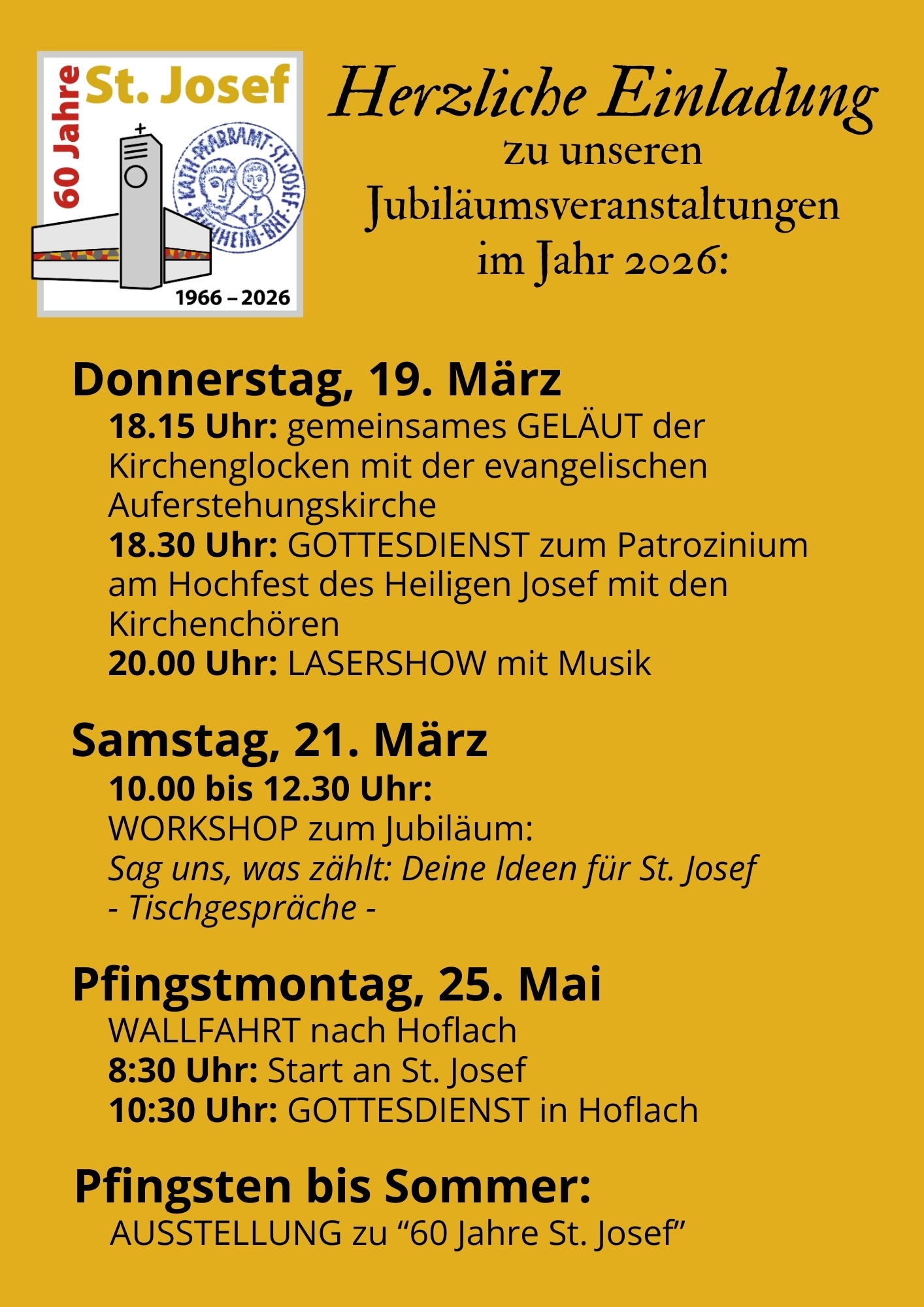 Flyer, Jubiläum, St. Josef, Puchheim, Dekanat Fürstenfeldbruck, Seite 1