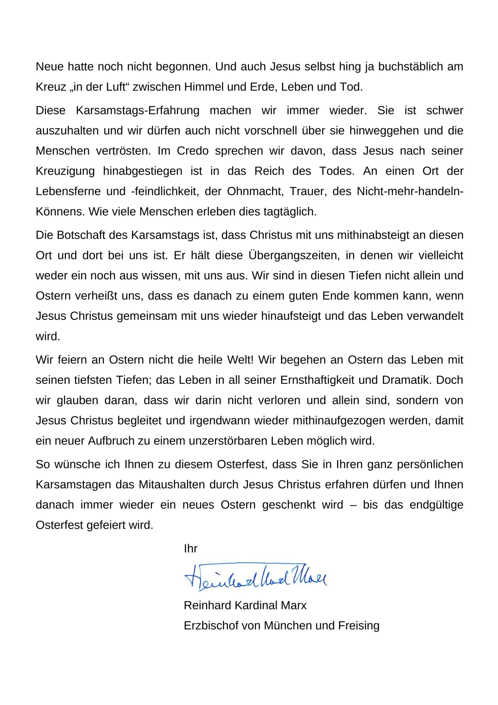 Brief des Erzbischofs zum Osterfest an die Seniorinnen und Senioren