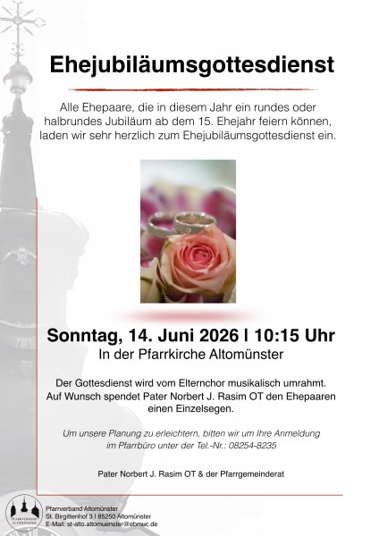 Einladung zum Ehejubiläumsgottesdienst am 14. Juni 2026