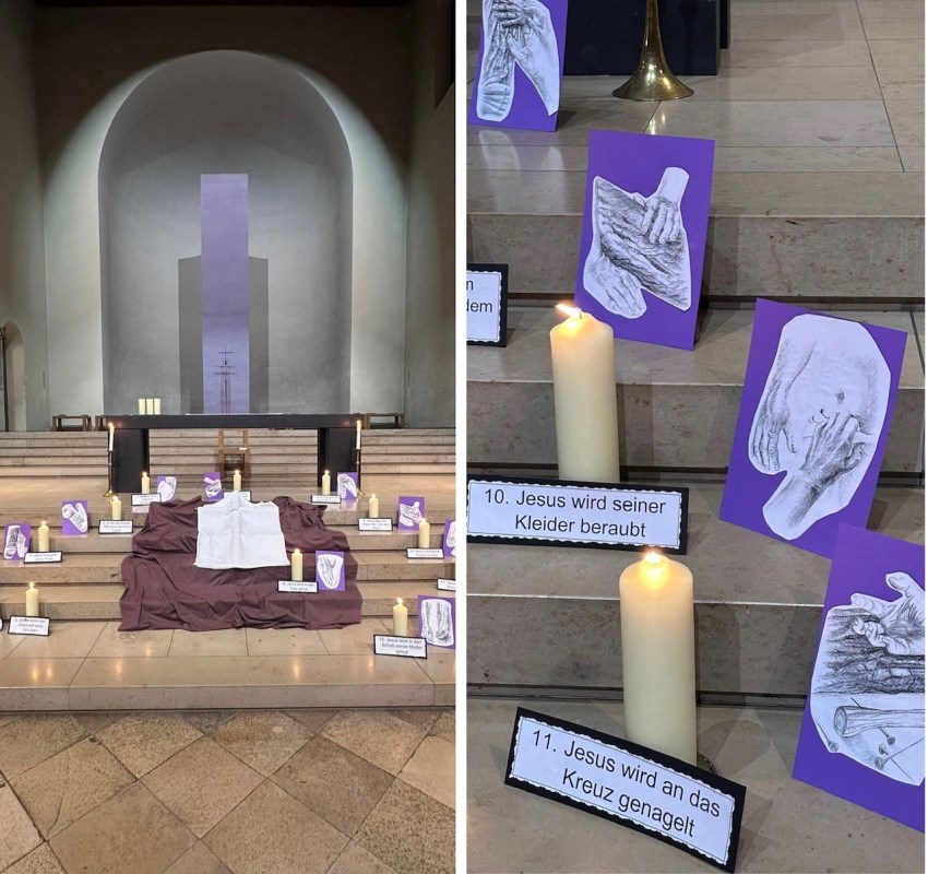 Kreuzwegdekoration in der Kirche