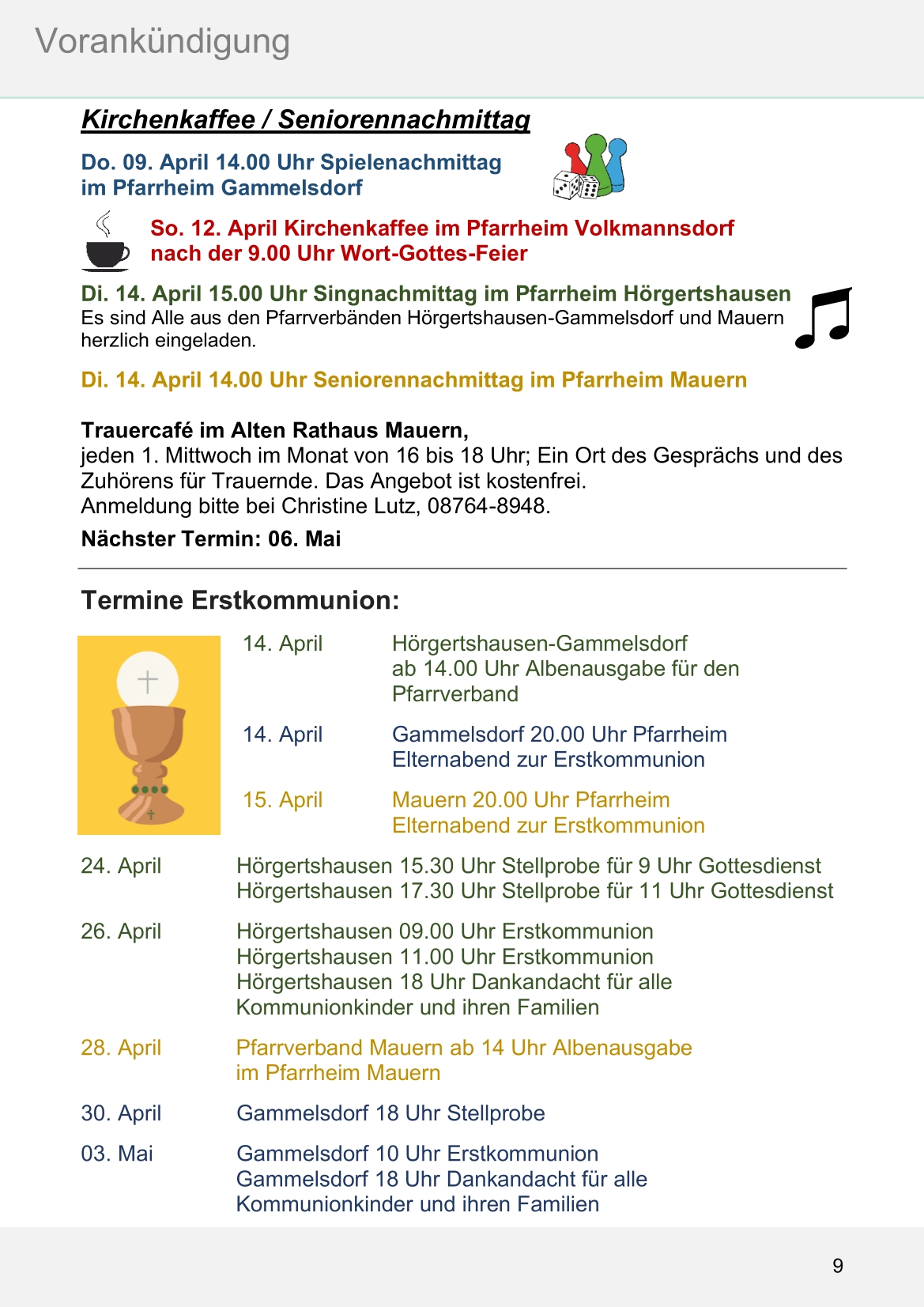 Pfarrblatt für die Pfarrverbände Hörgertshausen-Gammelsdorf und Mauern 04.April bis 03.Mai 2026 Seite 09