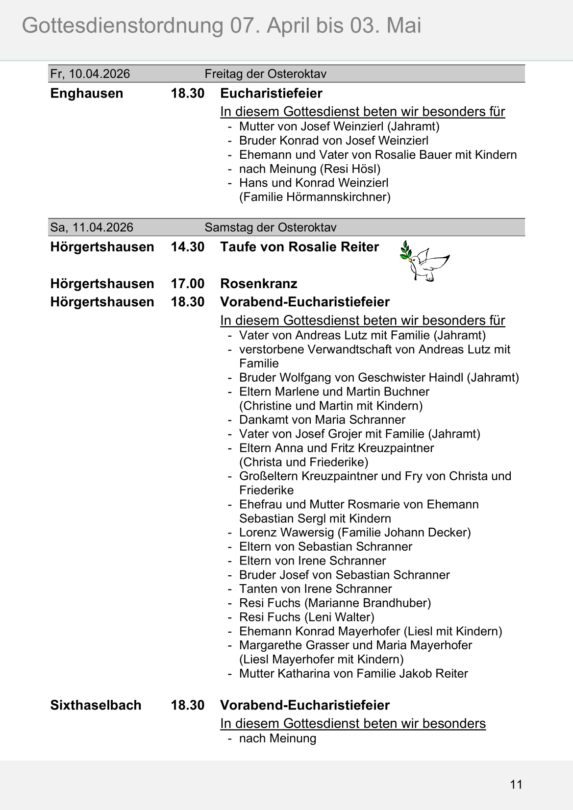 Pfarrblatt für die Pfarrverbände Hörgertshausen-Gammelsdorf und Mauern 04.April bis 03.Mai 2026 Seite 11