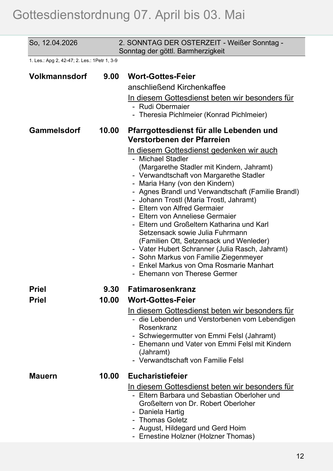 Pfarrblatt für die Pfarrverbände Hörgertshausen-Gammelsdorf und Mauern 04.April bis 03.Mai 2026 Seite 12