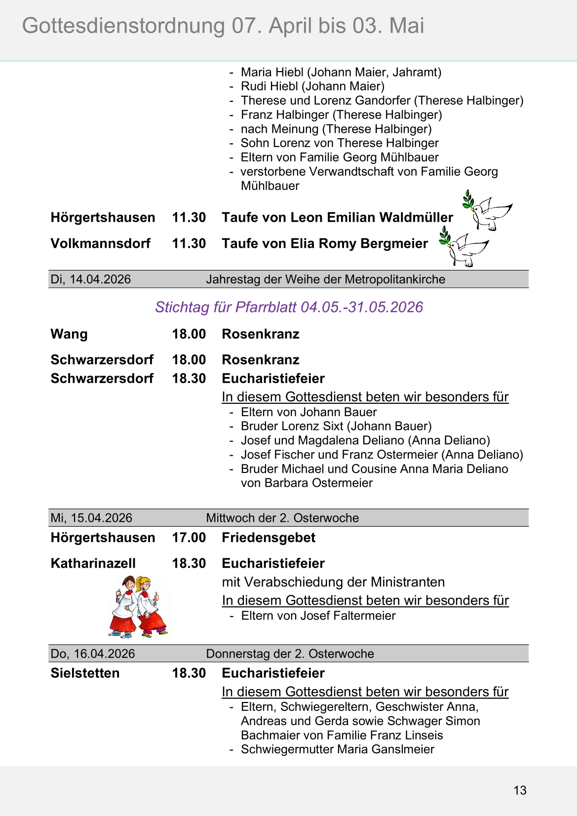 Pfarrblatt für die Pfarrverbände Hörgertshausen-Gammelsdorf und Mauern 04.April bis 03.Mai 2026 Seite 13