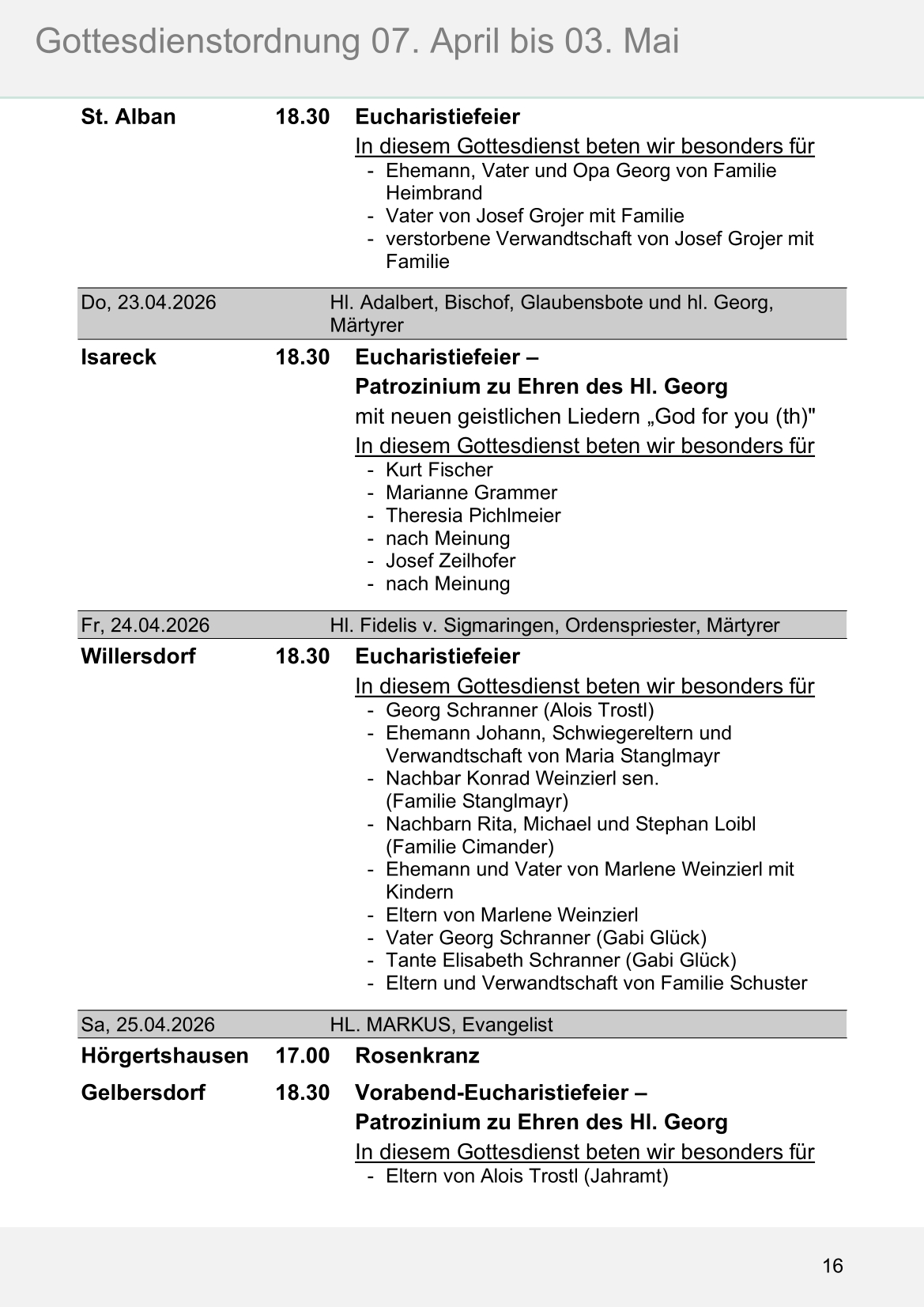 Pfarrblatt für die Pfarrverbände Hörgertshausen-Gammelsdorf und Mauern 04.April bis 03.Mai 2026 Seite 16
