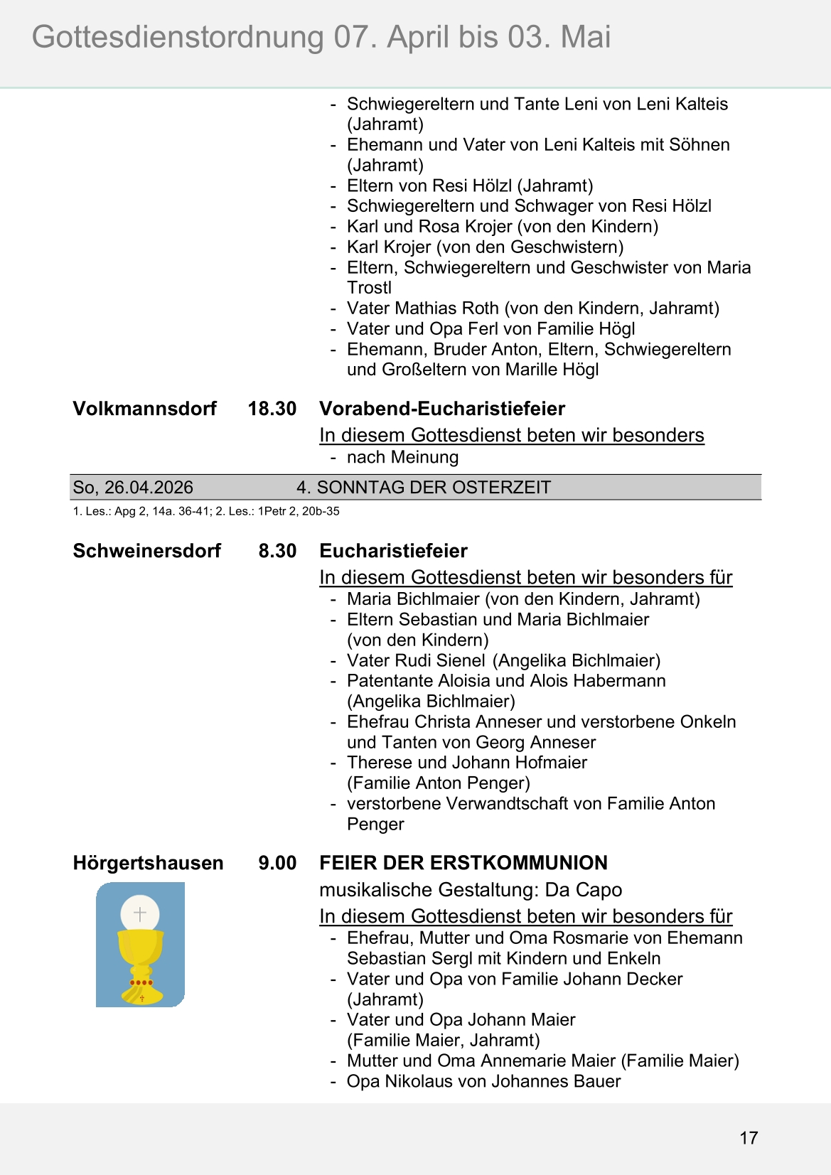 Pfarrblatt für die Pfarrverbände Hörgertshausen-Gammelsdorf und Mauern 04.April bis 03.Mai 2026 Seite 17